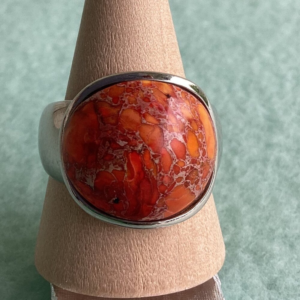 Orange Jasper Steriling Silver Ring - image 1